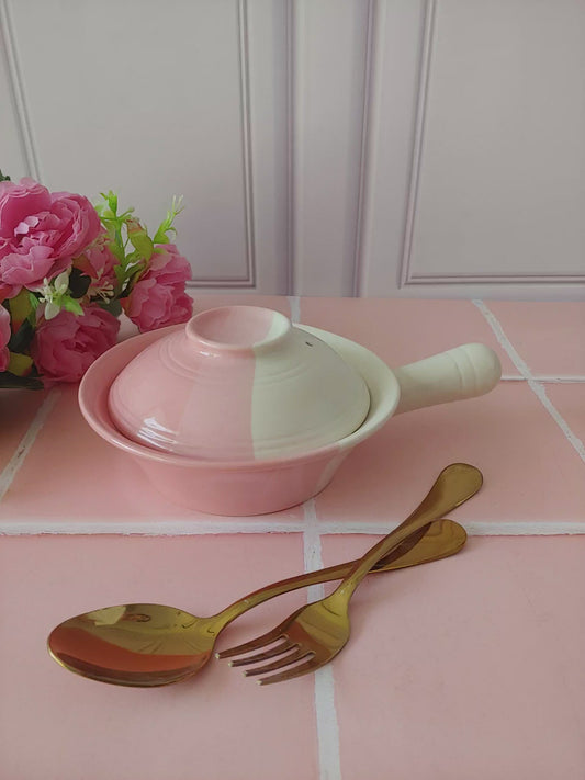 Pink Blush Delight Dish Ceramic Serving Bowls with handle and lid,