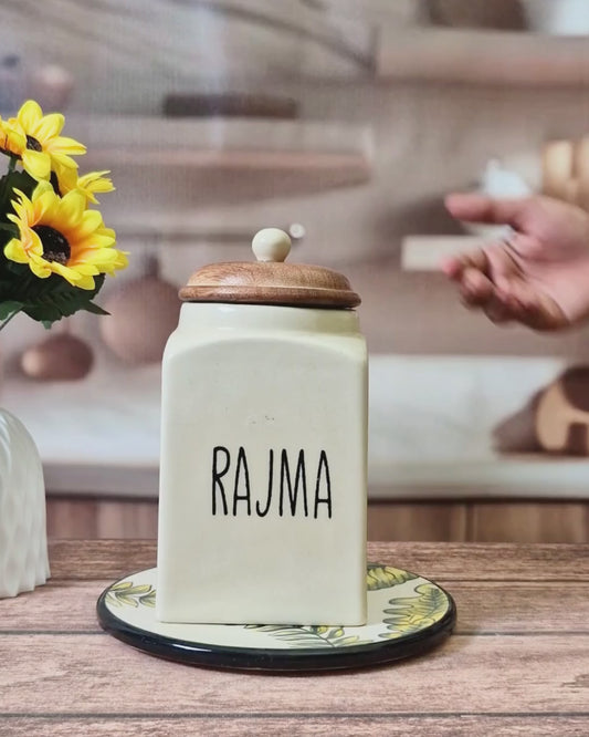 The Modern Indian Dal Delight Airtight Ceramic Container (1.5kg) with wooden Lid