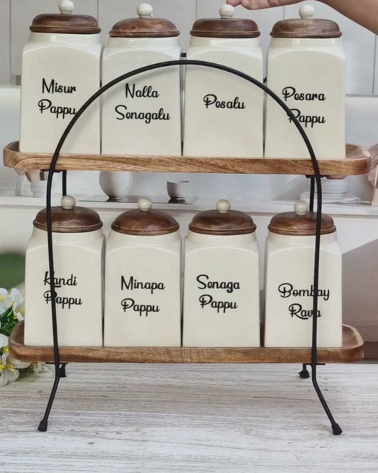 The Modern Indian Dal Delight Airtight Ceramic Container with wooden Lid - Telugu