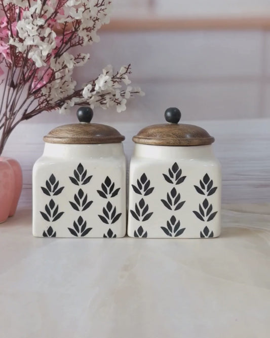 Lotus Hand Painted Designs with Love Retreat (1/2 kg)  Set of 2 Airtight  Square Jars for Spices & Cookies