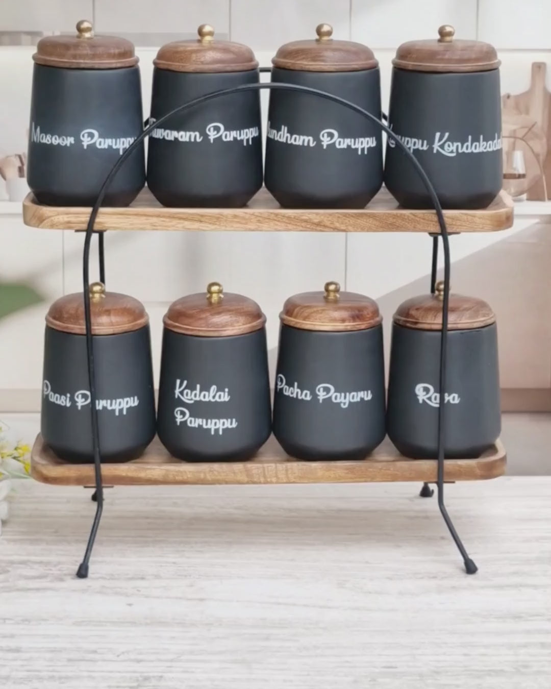 Flavor Spice Family Fusion Dal Delight Airtight Ceramic (1kg) Container with wooden Lid-Tamil