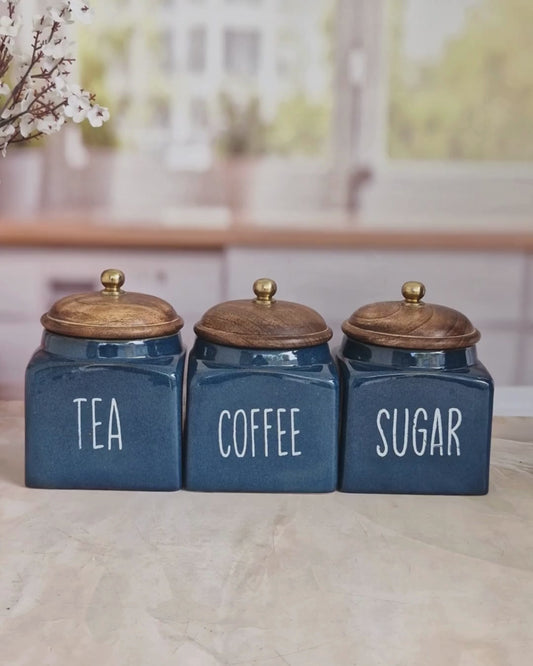 Deep Blue Square designs Tea ,Coffee, Sugar, airtight container 500ml Without Spoon