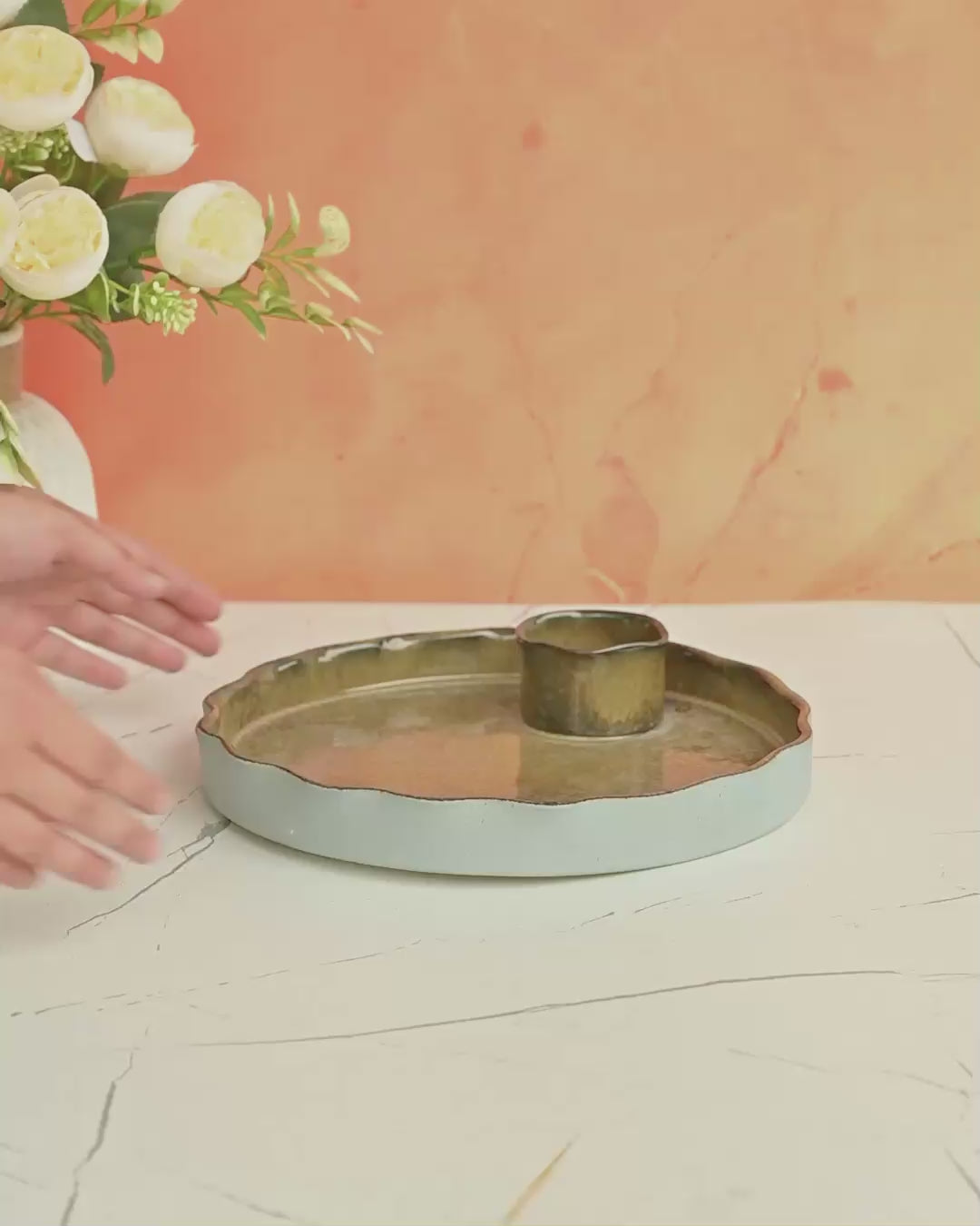The Artisan Duo Blue & Brown Round Ceramic Serving Platter