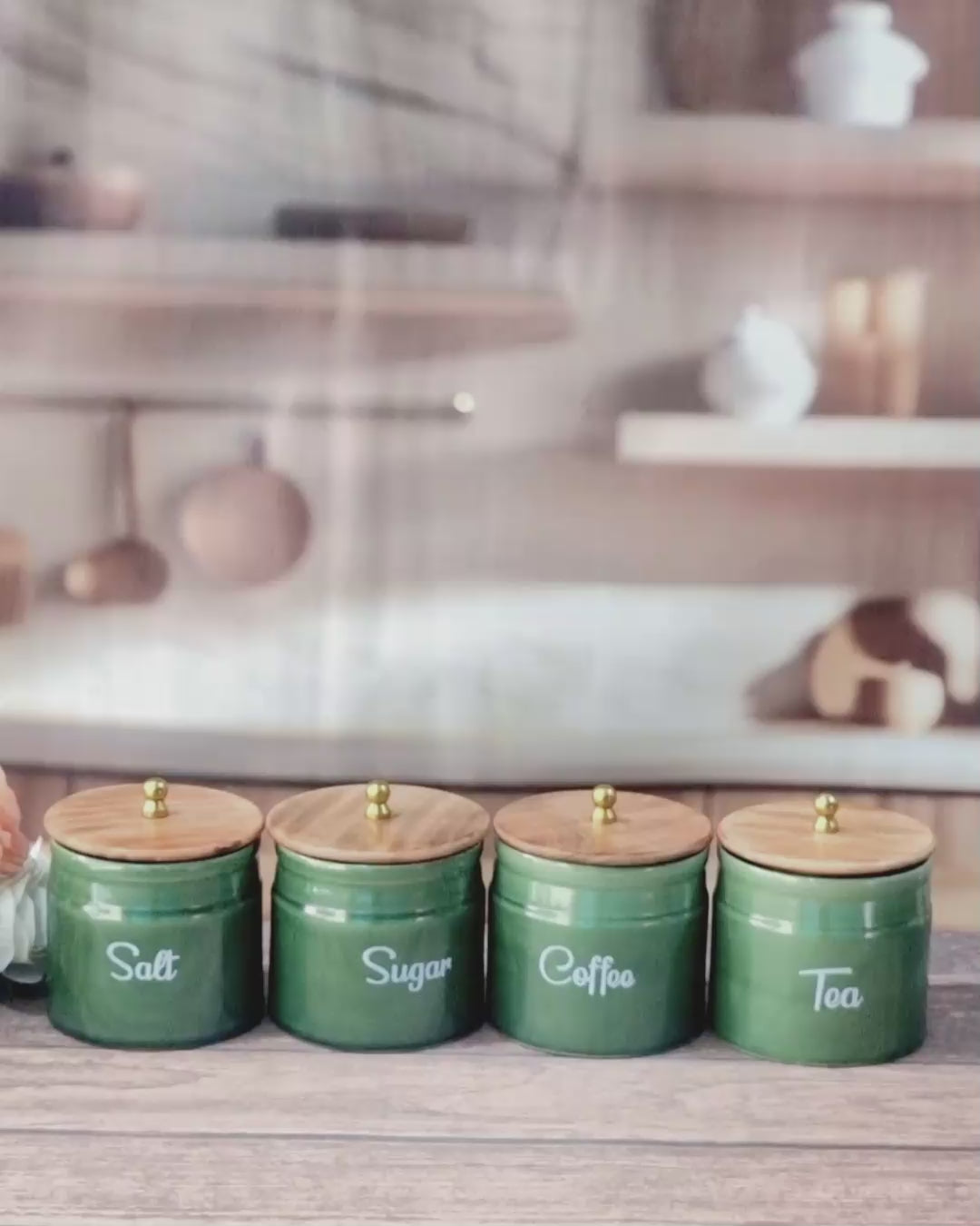 The Forest Green Ceramic Coffee, Tea, Sugar & Salt Canister Set