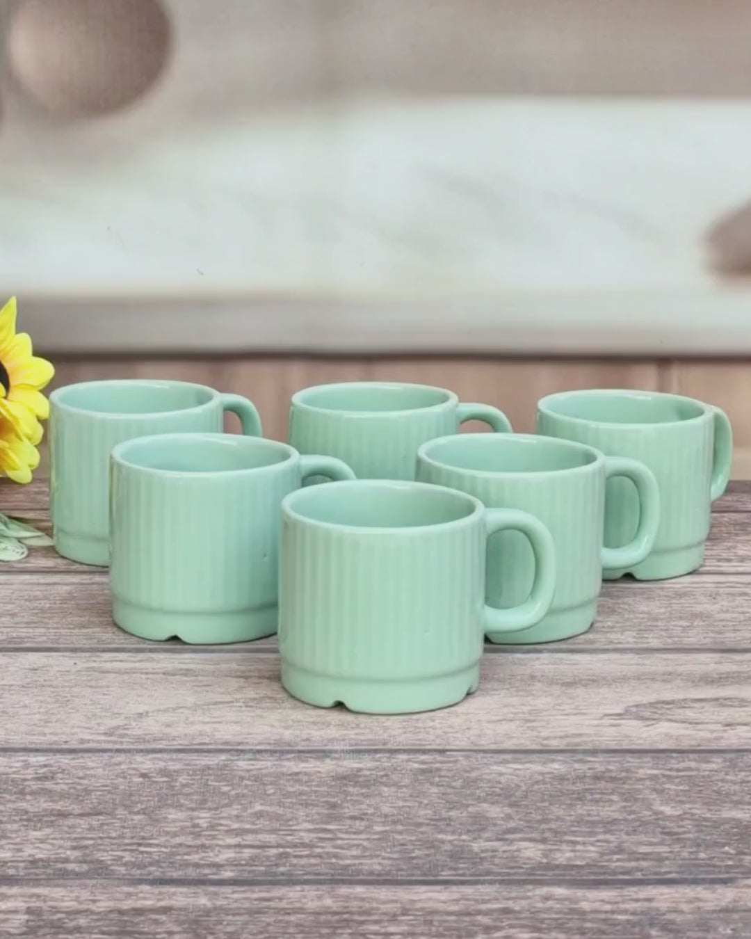 Morning Dew Classic green Stackable Ceramic Tea Cups Set's