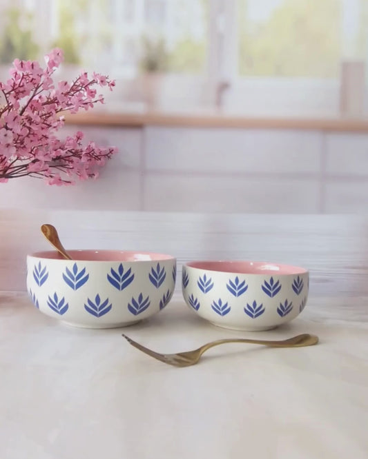 Lotus Beauty Pink Handpainted Ceramic Round Dining Bowls