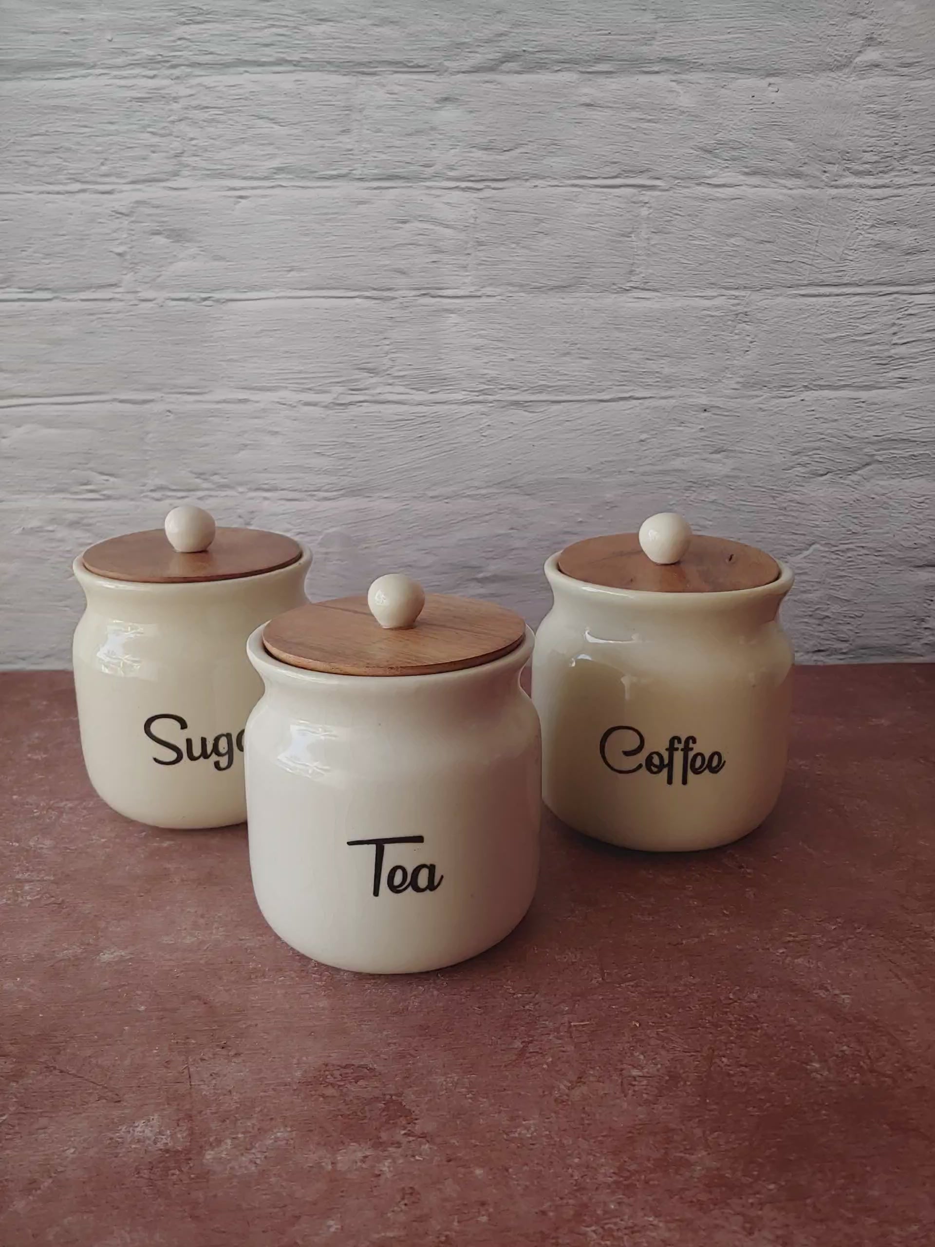 Ivory Matka Solid Ceremic Tea Coffee Sugar Canisters 500ml