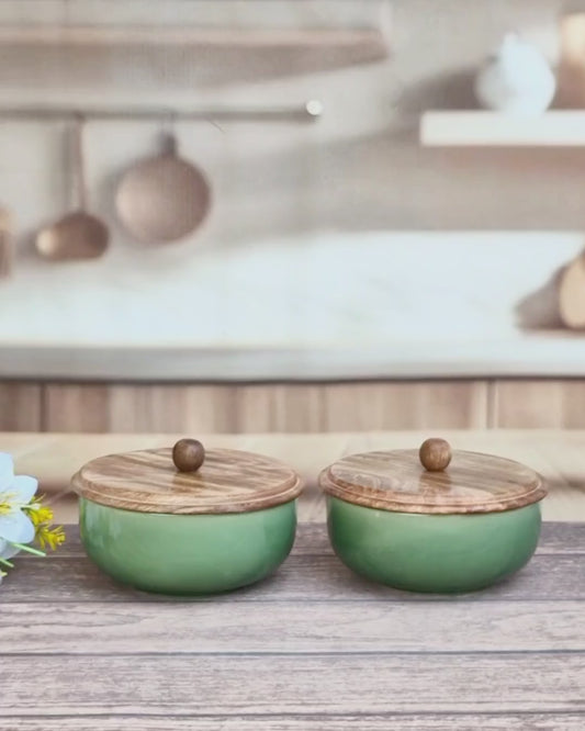 The Hearthside Olive Garnish  Ceramic Serving Bowls with wooden lid
