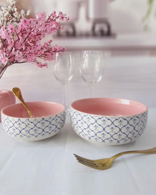 Dreamy Beauty Delight Pink Handpainted Ceramic Serving Dining Bowls