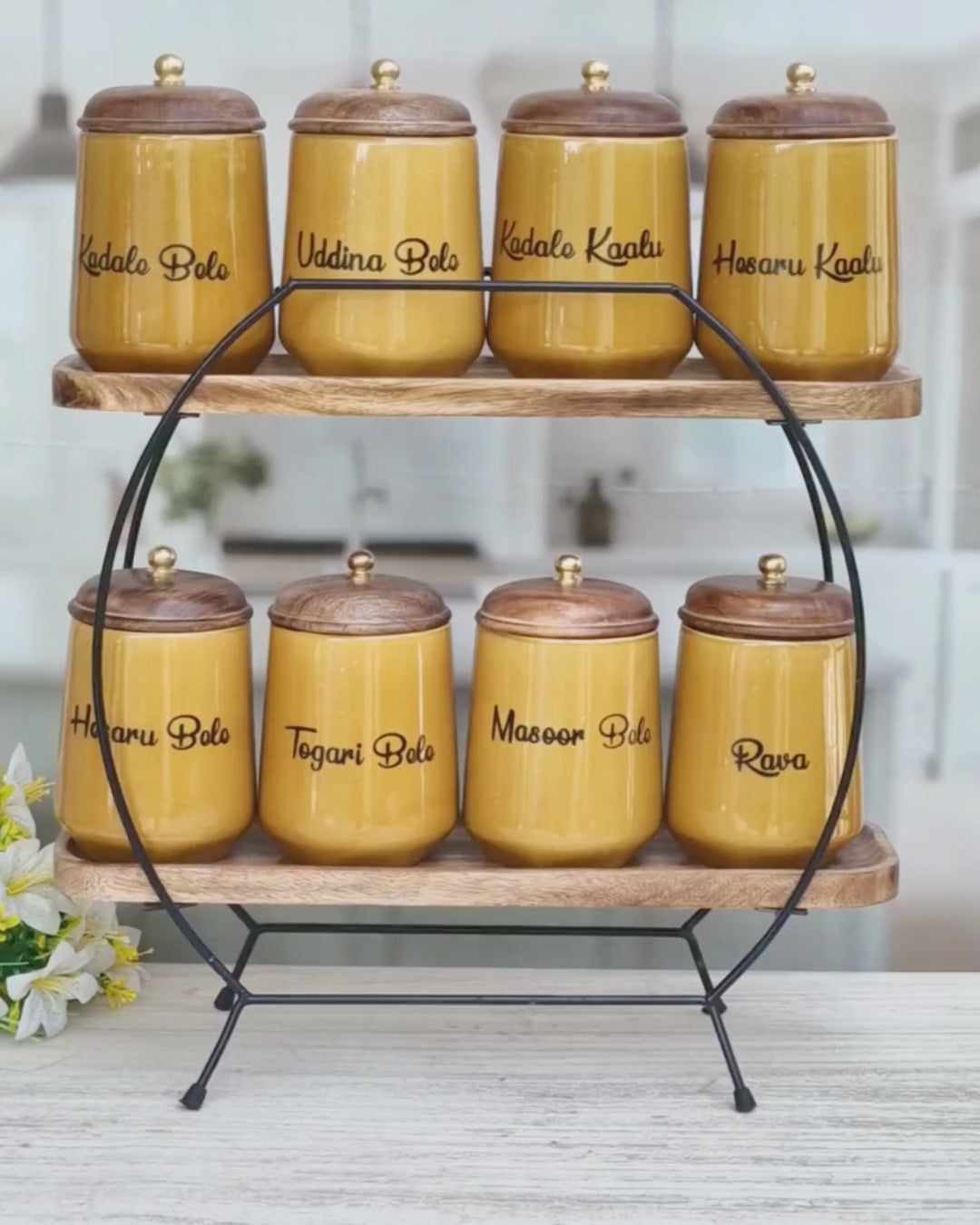 Flavorful Kitchen Companions Bele and Kaalu Delight Airtight Ceramic (1kg) Container Jar - Kannada