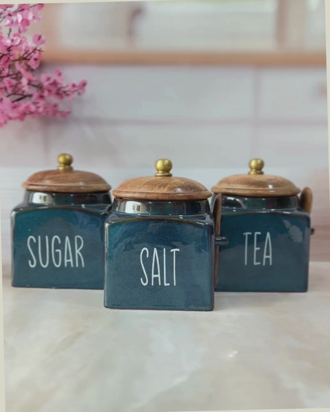 Deep Blue Diamond Artisan Square desings Tea ,sugar, Salt ,airtight container 500ml