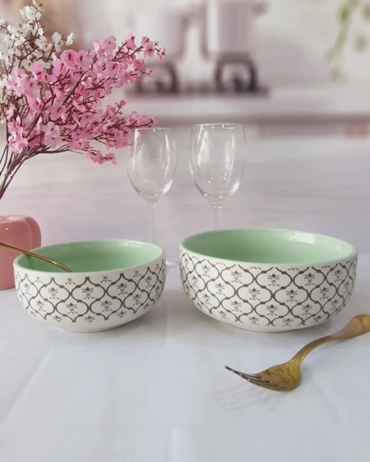 Dreamy Beauty Delight Green Handpainted Ceramic Serving Dining Bowls