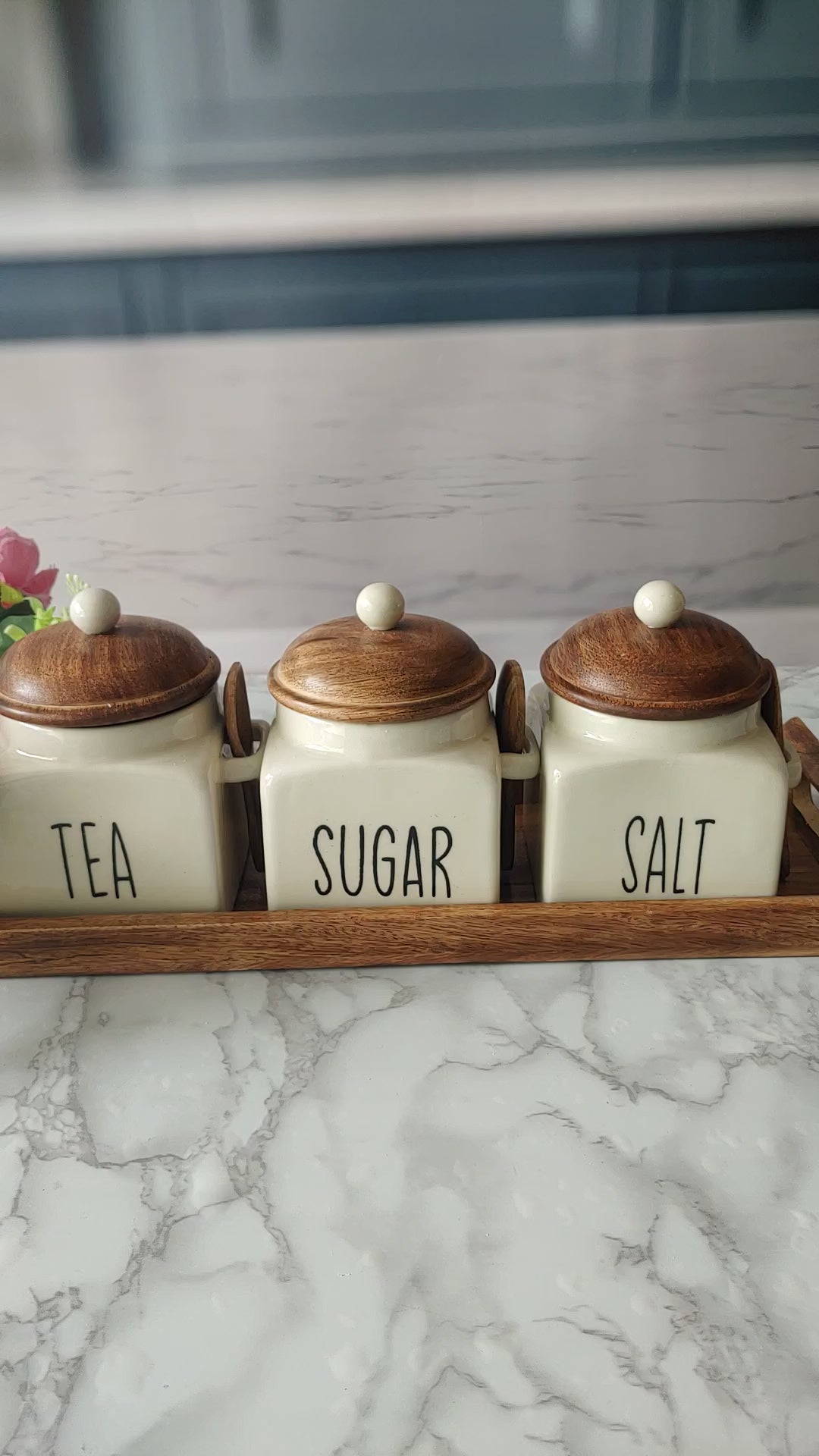 Ivory Square Solid  Tea Sugar  Salt Ceramic Canisters 500 ml