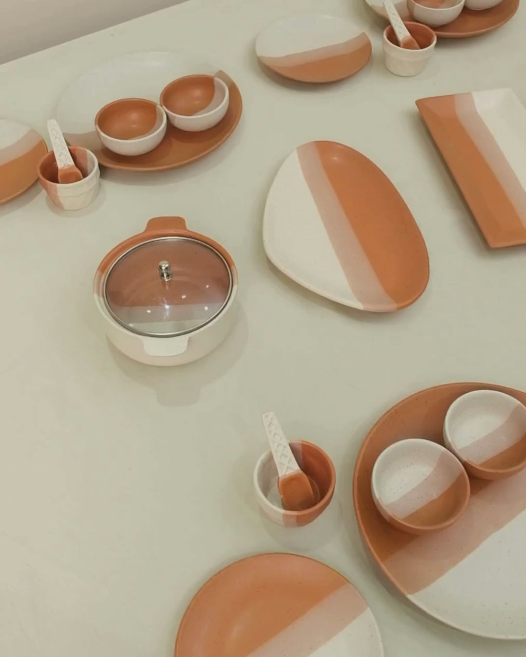 Desert Glow Dining Collection Hosting Dinner Set -Serving Platters, Serving Bowls with Glass Lids & Dessert Bowls for 4 People