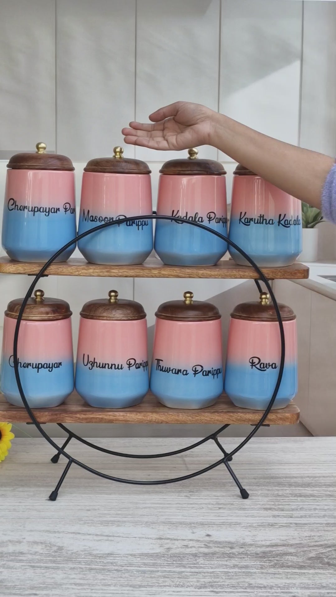 Blush & Blue Indian Jars Kitchen Display Essential Canister Set- Malayalam