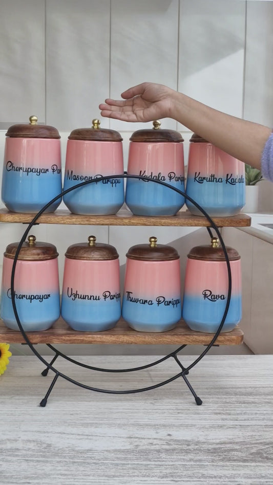 Blush & Blue Indian Jars Kitchen Display Essential Canister Set- Malayalam