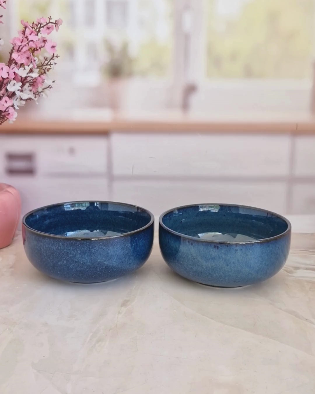 Rustic Blue Ceramic Serving Dinning Bowls
