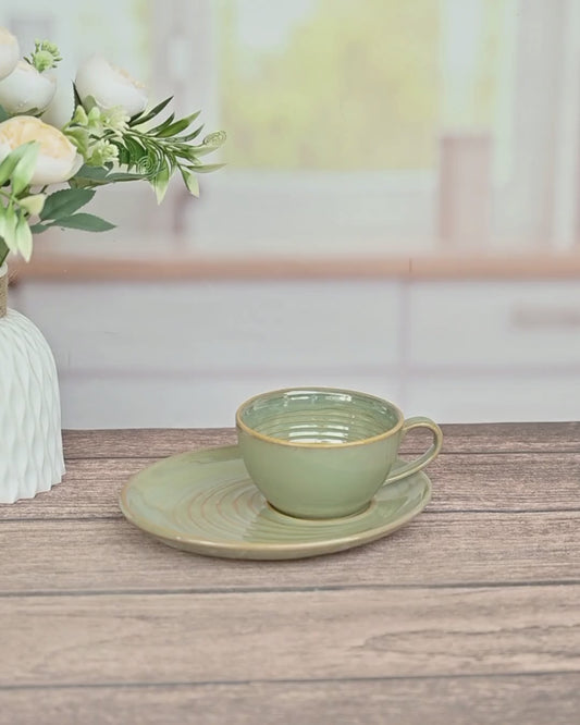 The Cozy Olive Pastel Bloom Tea Cup With Plater Set