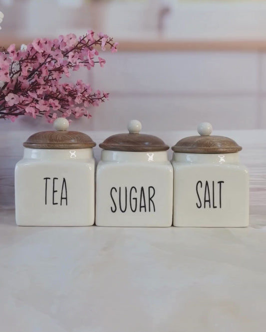 Ivory Square Solid  Tea ,Sugar, Salt,Ceramic Canisters 500 ml