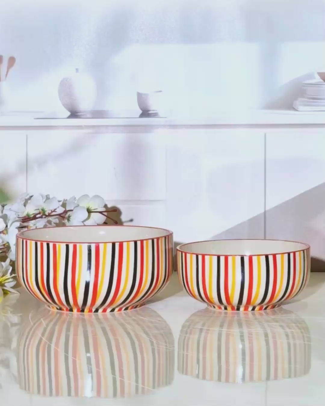 Rainbow Stripe Delight Kitchen Bowl Set of 2