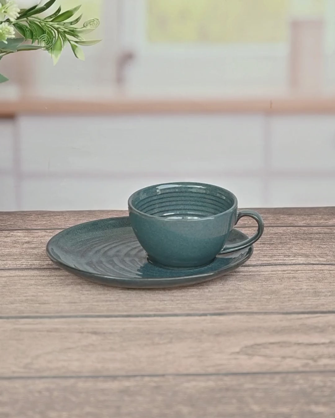 Midnight Blue Stone-Glazed Moment Tea Cup With Platter