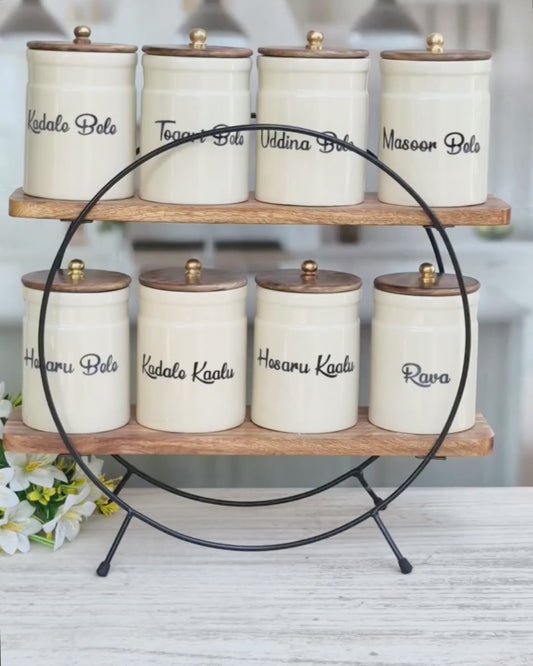 Global Flavor Fusion Dal Delight Airtight Ceramic Ring Pipe (1kg)Storage Jar  - Kannada