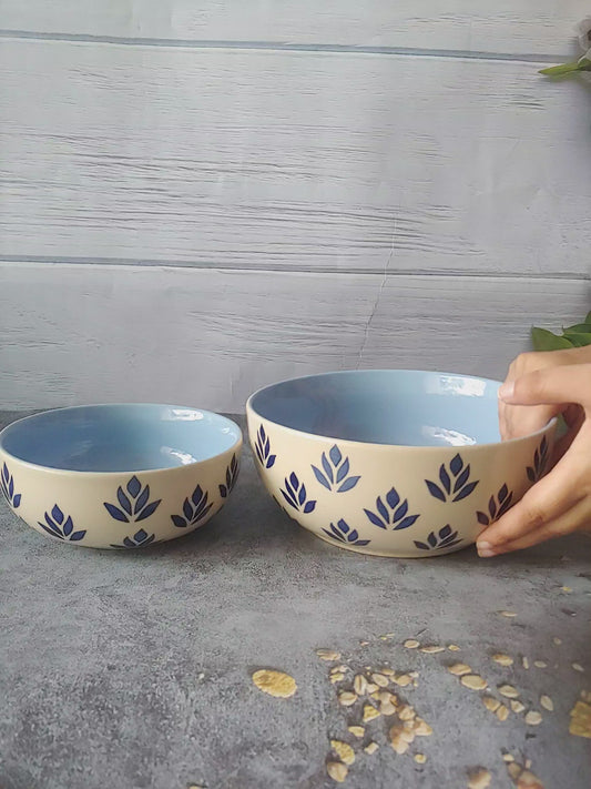 Paisley Nature Blue Hand Painted Designer Ceramic Serving Bowls