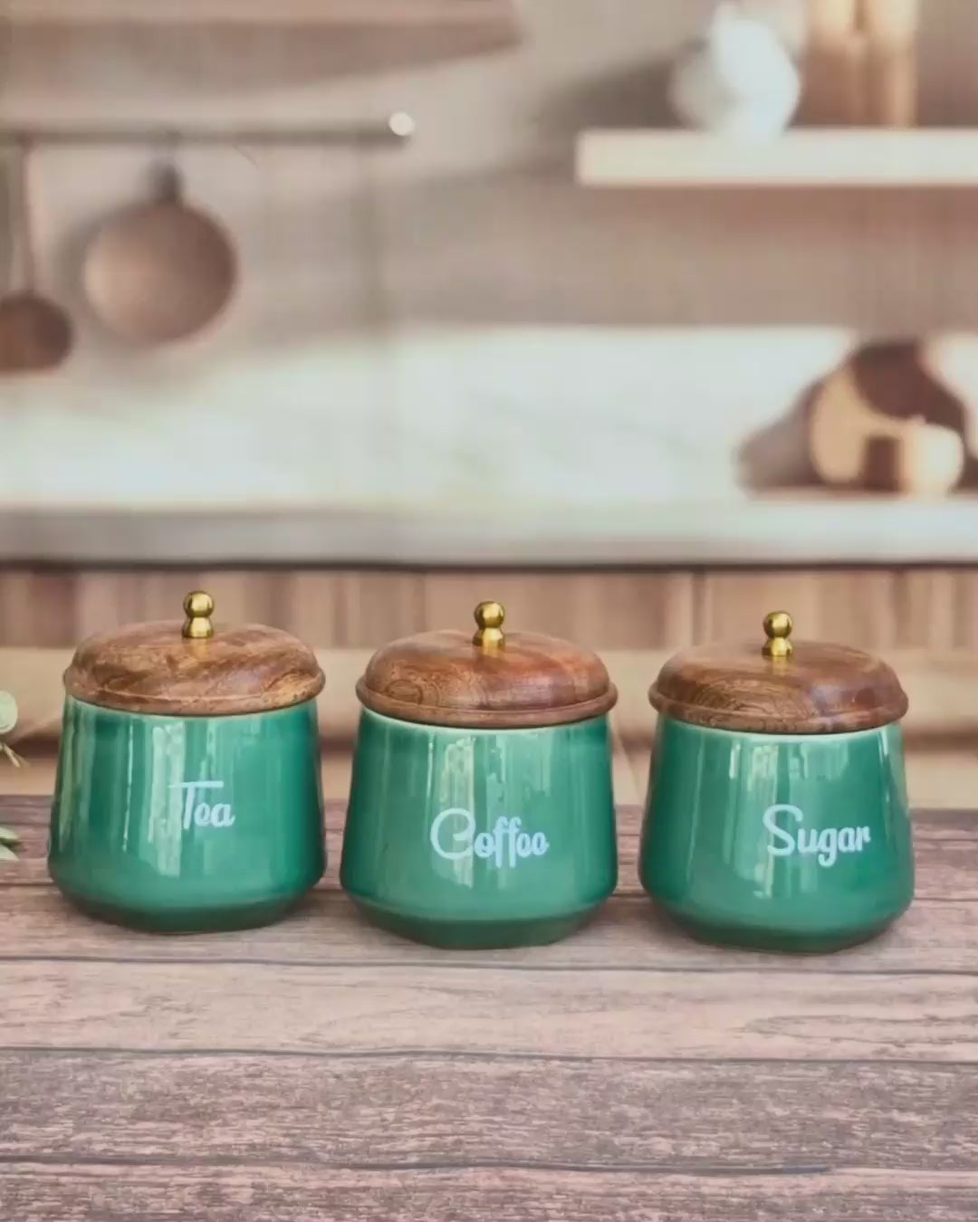 Green Tapper Solid Ceramic Tea Coffee Sugar Canisters 500ml