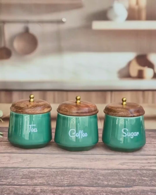 Green Tapper Solid Ceramic Tea Coffee Sugar Canisters 500ml