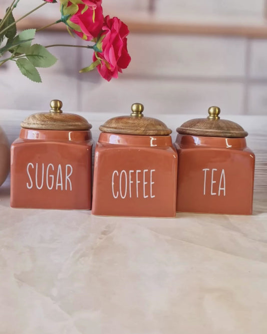 Maroon Square Solid  Tea ,Coffee,Sugar, Ceramic Canisters 500 ml