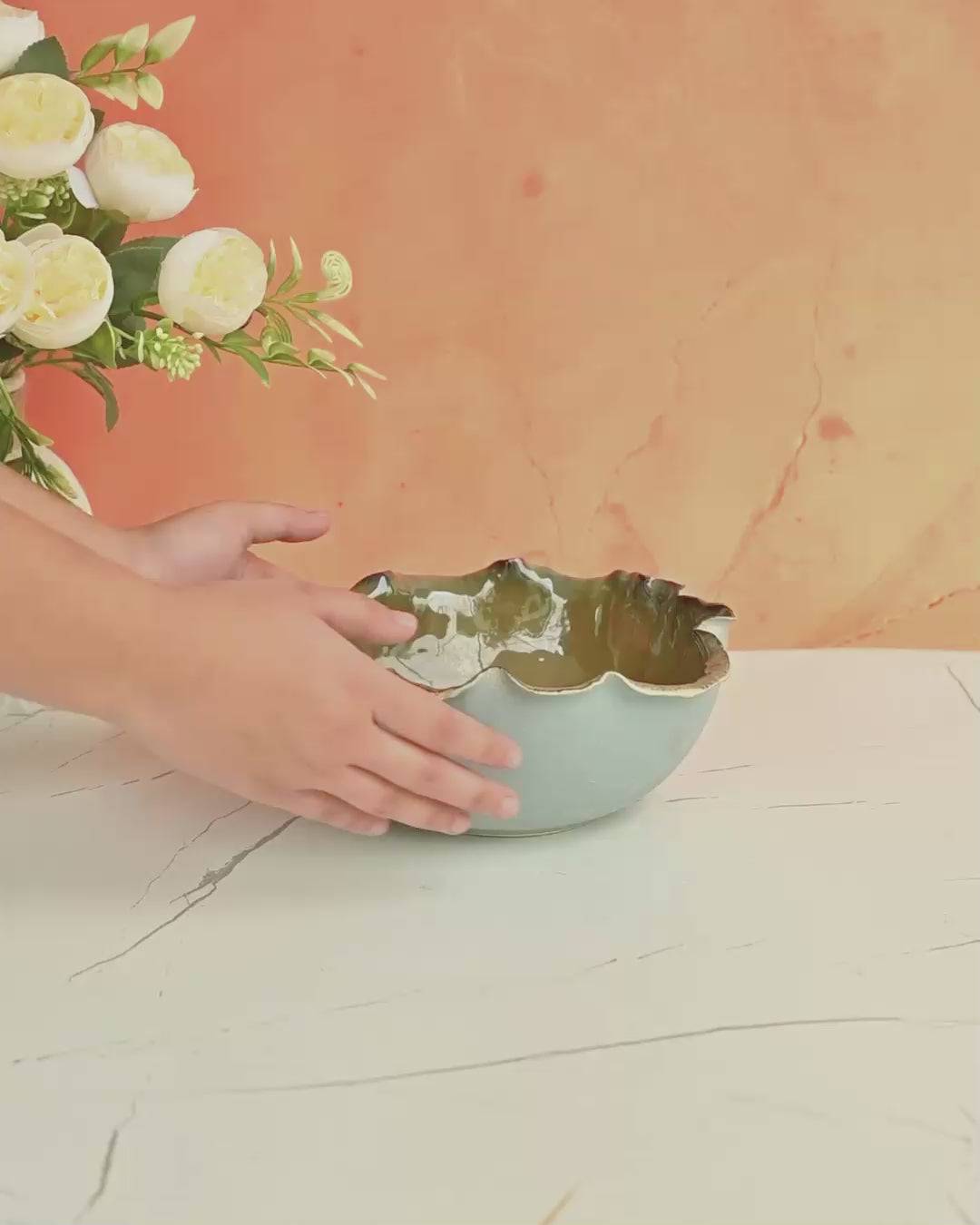 The Artisan’s Glacier Sky Stone Wave Ceramic Bowl