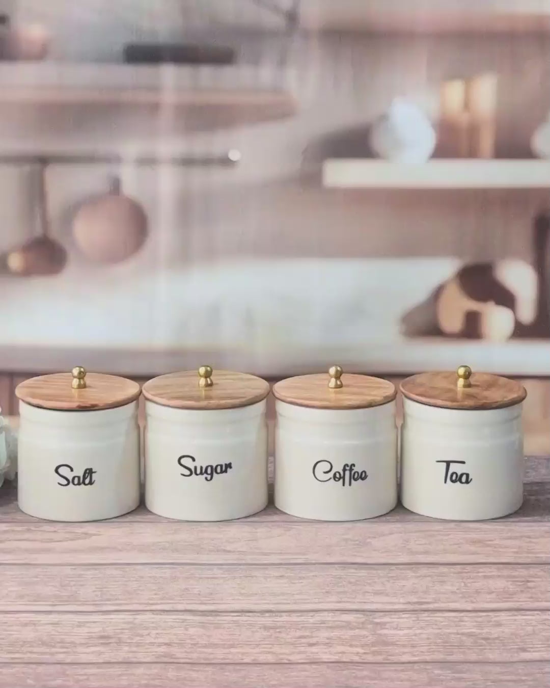 Ivory Rustic Charm Ring Pipe Storage Tea, Coffee, Sugar, Salt Ceramic Canister Set