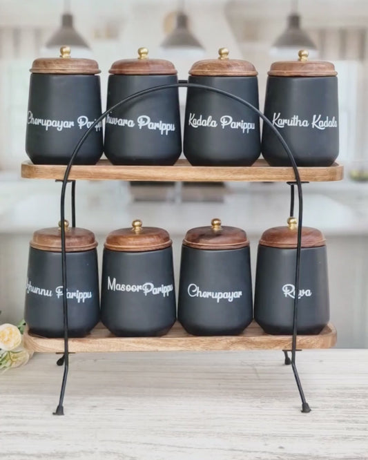 Flavor Spice Family Fusion Dal Delight Airtight Ceramic Container with wooden Lid- Malayalam