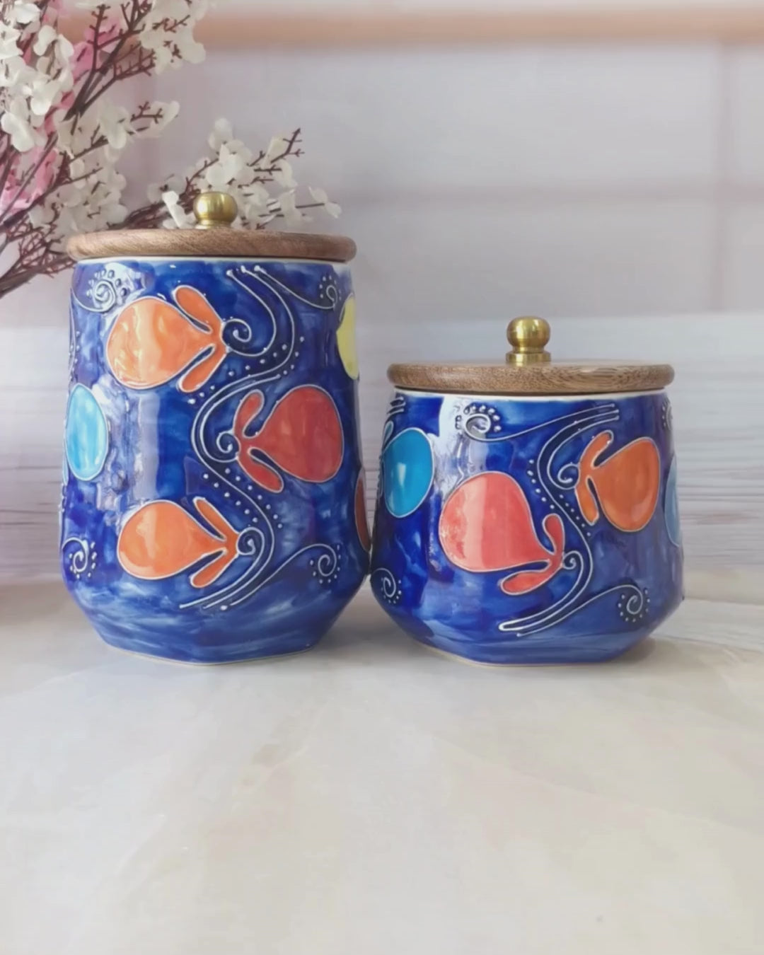 Floral Bloom Artisan Colorful Handcrafted Designs 1kg and (1/2 kg) Ceramic airtight jar Spices & Cookies