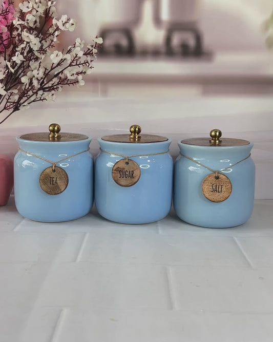 Sky blue Wonder Sweet Home Airtight Matka  Tea, Sugar, Salt,Solid Ceremic  Canisters (500ml)