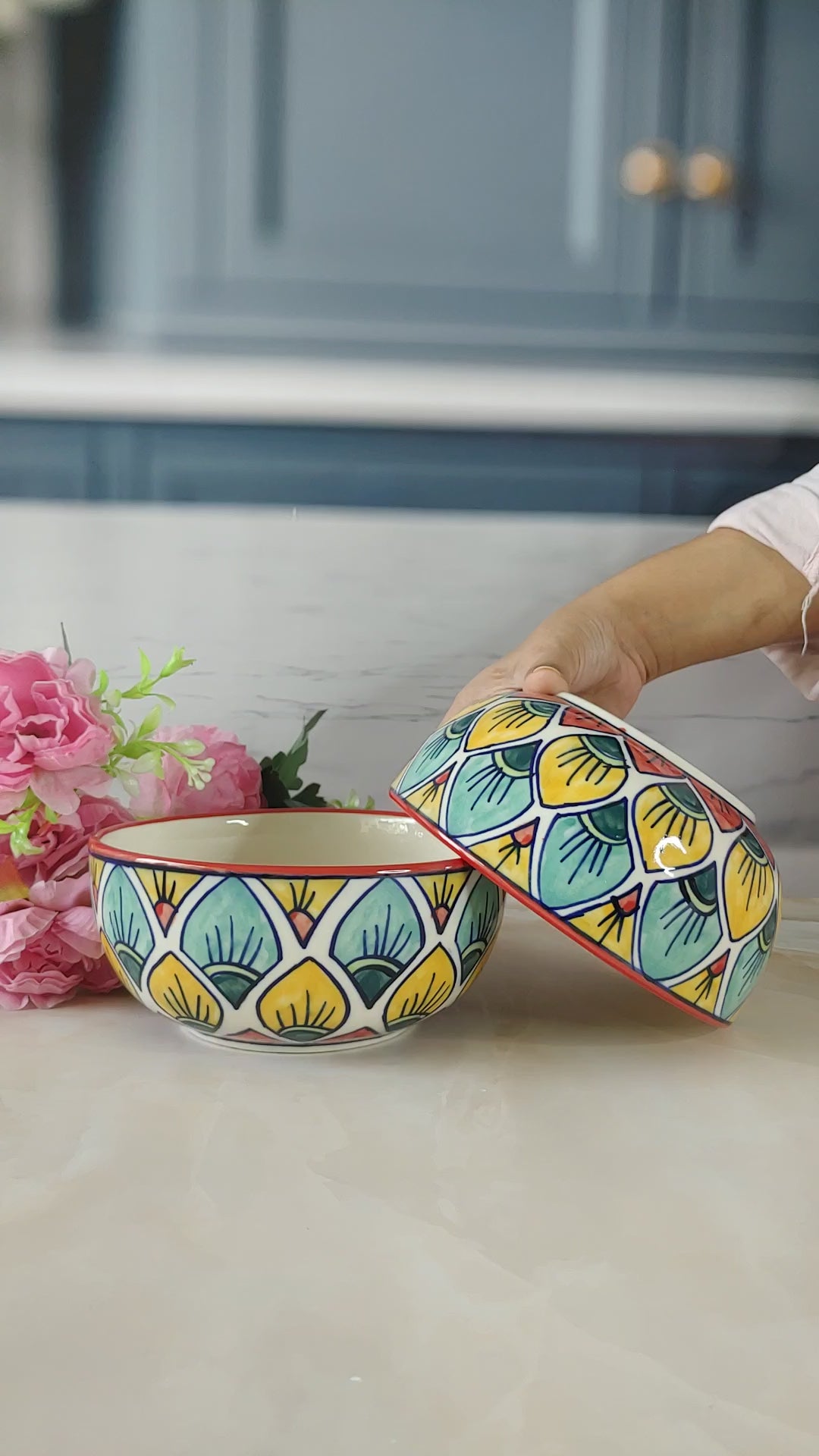 Sunburst Beauty Handpainted Ceramic Bowl Serving and Storing