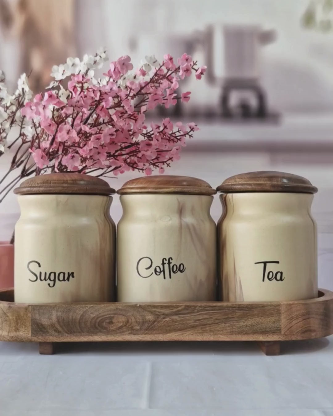 Cobalt Chocolaty Sweetener ceramic airtight Tea, coffee ,sugar jars with wooden lid