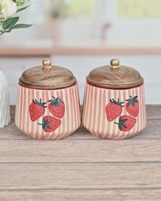 Berry Sweet Hand-Painted Kitchen Ceramic Canister Jars Set