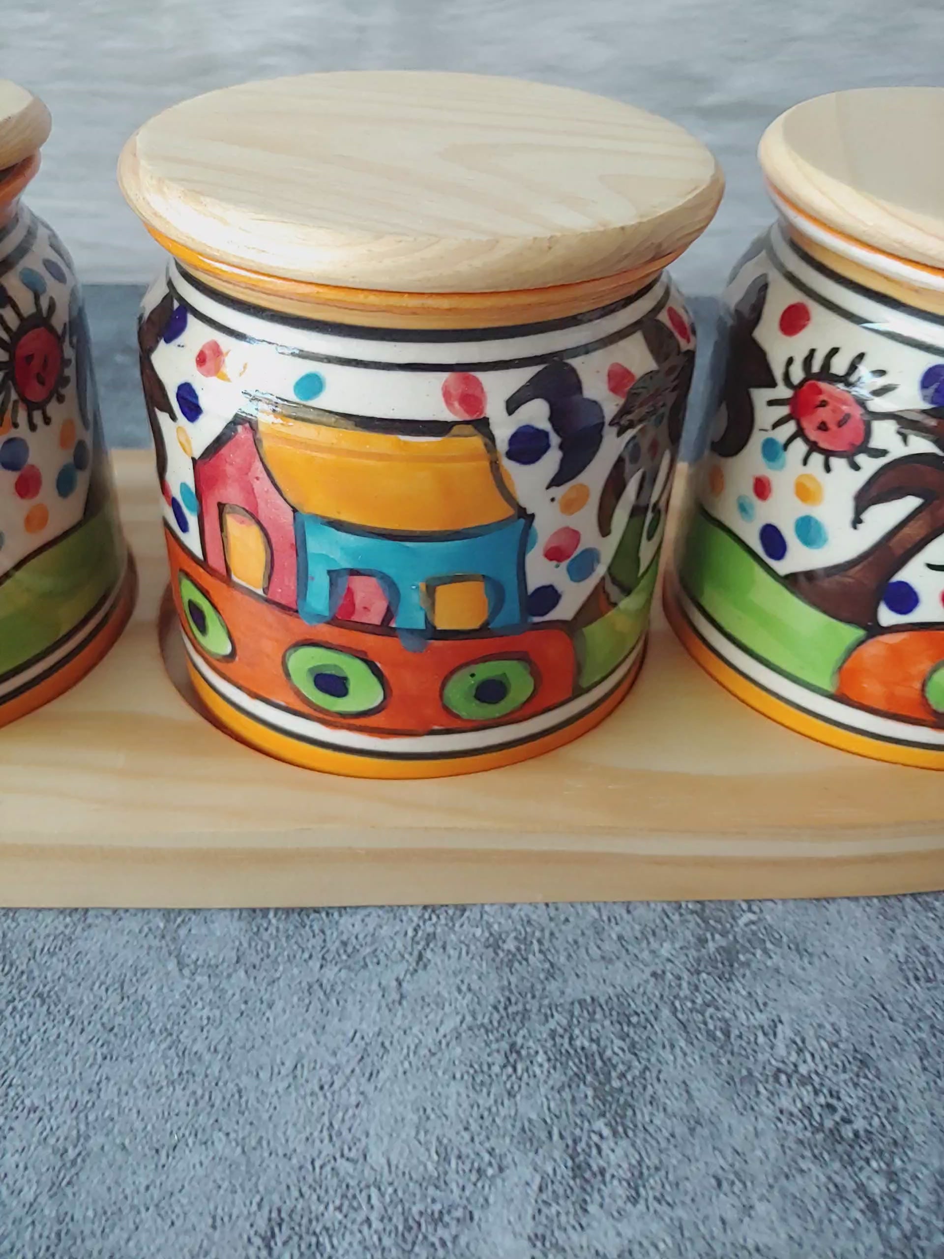 Handpainted Pickly Perfection Pickle Jar Set with wooden lid and tray