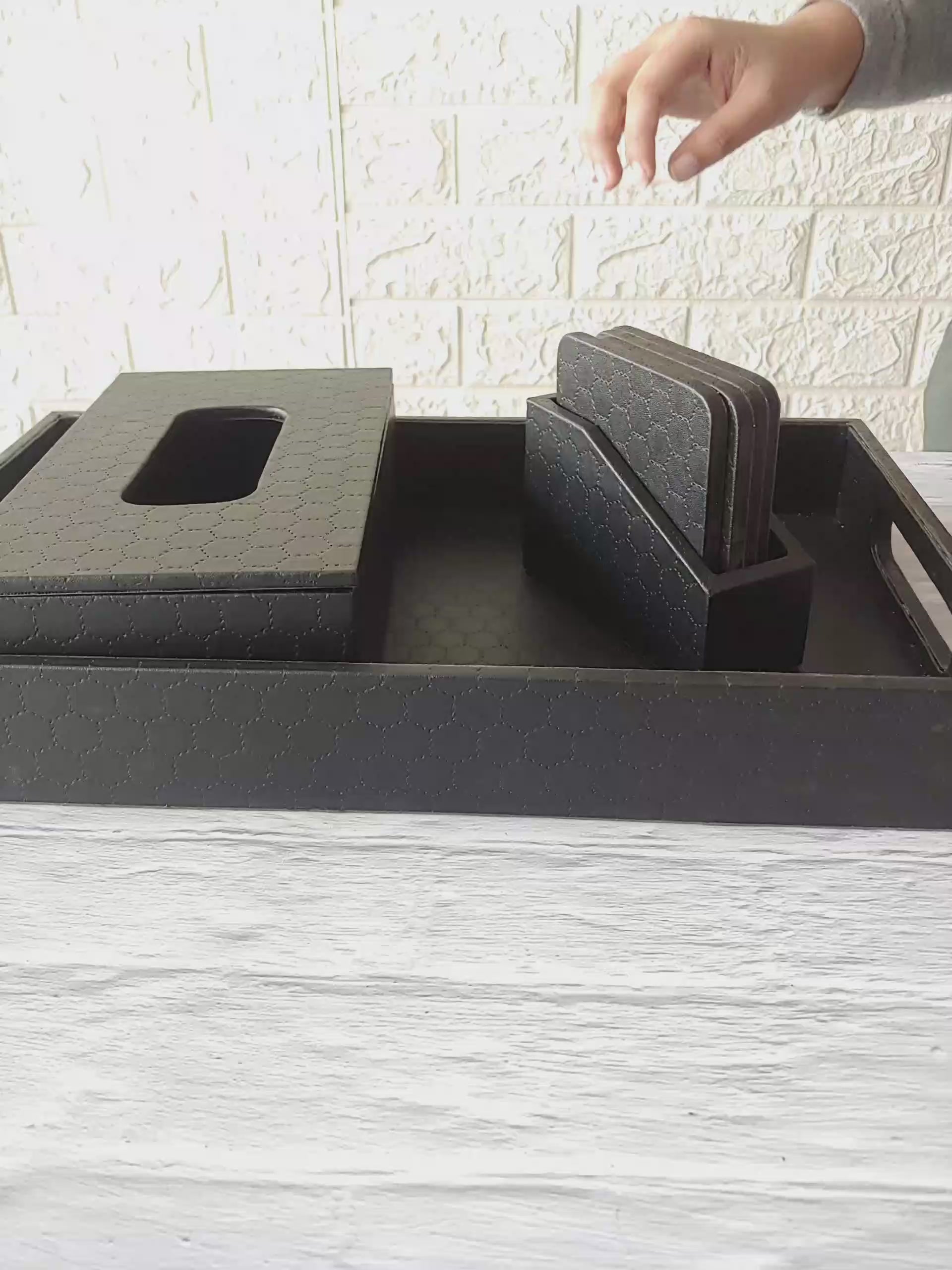 Black Stitched Premium Leather tissue box