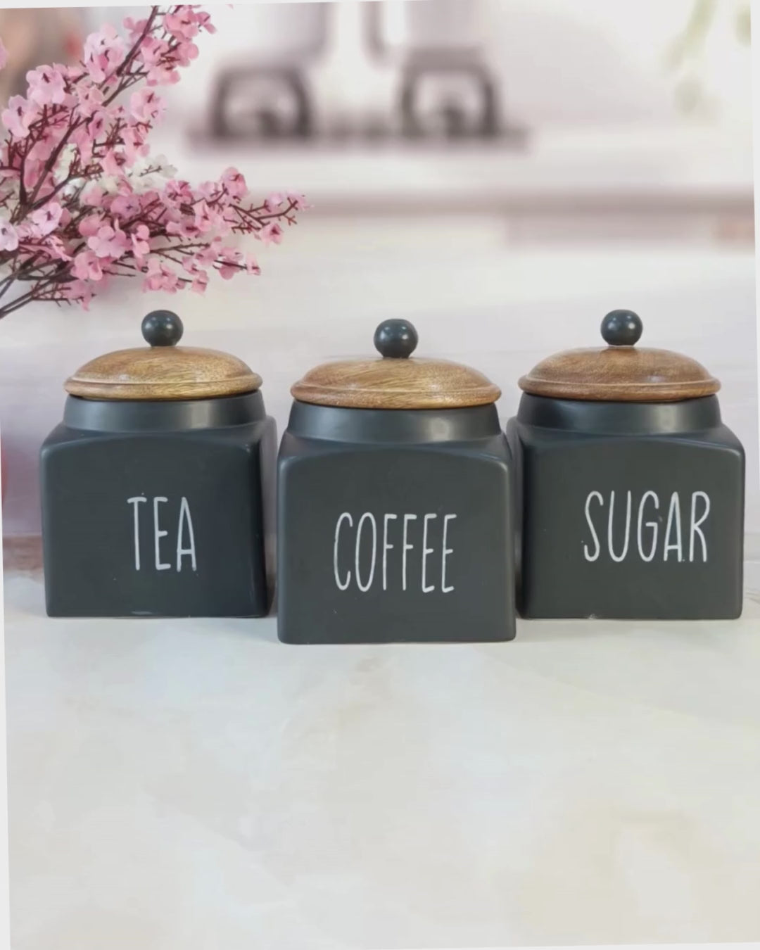 Black Coffee, Tea, and Me Solid Ceramic Square Airtight Canisters 500ml