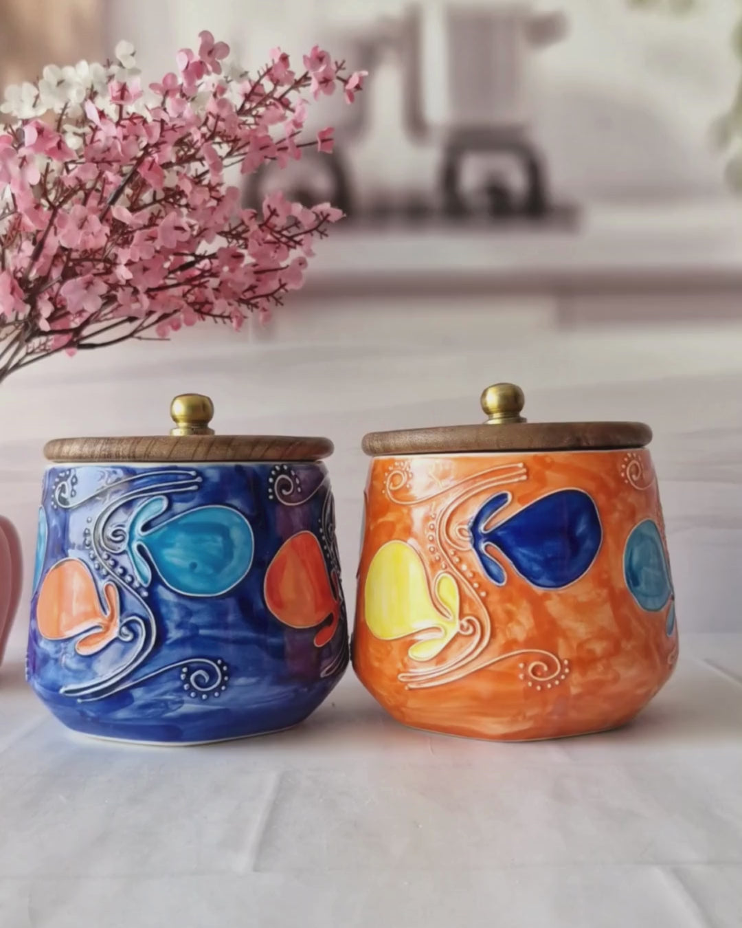 Colorful Pair Handcrafted Designs with Love Retreat (1/2 kg)  Airtight Jars for Spices & Cookies