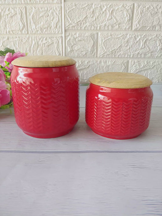 Zig-Zag Pastel Red colour  set of 2  Airtight Storage container