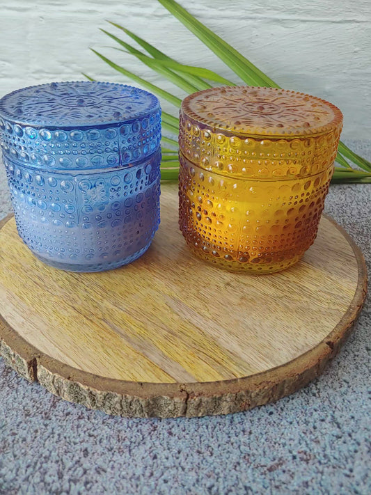 Golden and Blue Sandalwood Candle soy scented candle with decorative set of 2