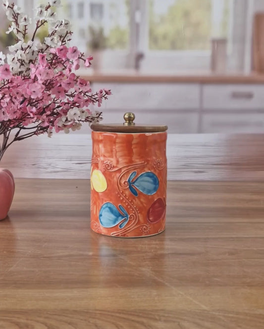 Floral Bloom Artisan Colorful Designs Ceramic ( 1kg ) airtight jar Spices & Cookies