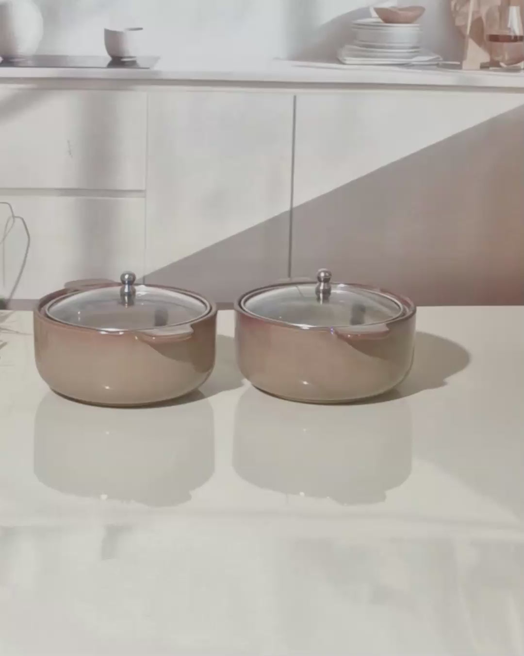 The Teera Grace Ceramic Serving Bowl with Glass lid – 800ml (Set of 2)