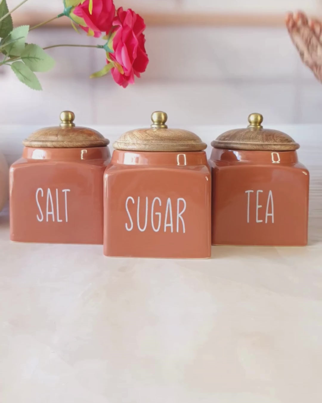 Maroon Square Solid  Tea ,Sugar, Salt,Ceramic Canisters 500 ml