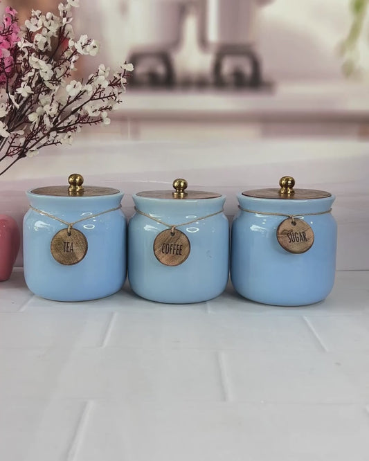 Sky Blue Wonders Sweet Home Airtight Matka Solid Ceremic  Canisters (500ml)