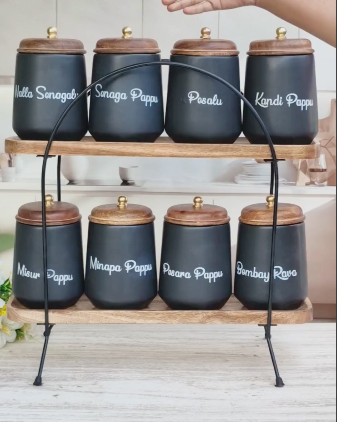 Flavor Spice Family Fusion Dal Delight Airtight Ceramic Container with wooden Lid- TELUGU