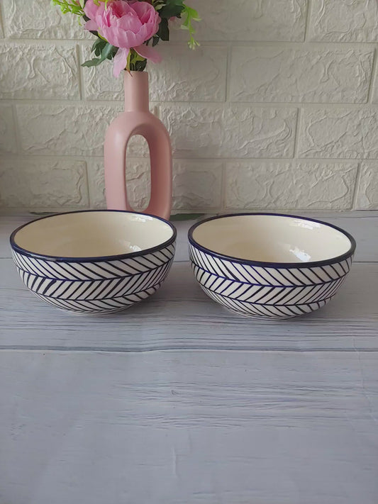 Ceremic Blue Round Abstract Bowls  set of 2 : 400 ml